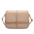 Chic beige crossbody square bag with lychee grain leather and gold metal buckle - Apricot