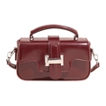 Glossy dark burgundy crossbody bag with silver buckle and top handle in a minimalist style - With Pendant / Red
