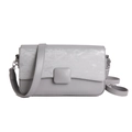 Chic grey crossbody flap bag with textured leather panel and silver hardware details - Gray