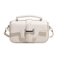 Minimalist white leather crossbody square bag with top handle and silver buckle - Beige
