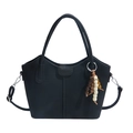 Elegant black textured bucket bag with decorative beads and adjustable strap - Black
