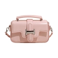 Light pink commute crossbody handbag with rectangular silver metal clasp and top handle - Pink