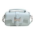 Chic light blue faux leather crossbody bag with top handle and metallic buckle - Blue