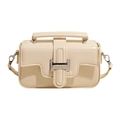 Elegant cream white crossbody small square bag with silver hardware and top handle - Beige