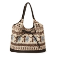Winter plush snowflake tote bag with faux shearling texture and brown bow detail - Large / Coffee