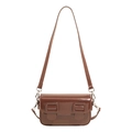 Minimalist dark brown glossy baguette shoulder bag with twin rectangular buckles - Standard Type / Brown