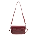 Glossy dark red crossbody square bag with two large buckles and silver hardware - Standard Type / Red
