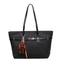 Sac fourre-tout noir minimaliste avec fermoir doré et accessoire d'ours en peluche - Avec Pendentif / Noir