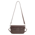 Deep brown glossy leather crossbody bag with retro buckle details and silver hardware - Standard Type / Brown