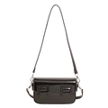 Glossy black leather crossbody bag for women with dual metallic buckles and long strap - Standard Type / Black