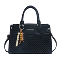 Sac à main noir tissé avec charme en perles vintage et détails de bandoulière - Noir