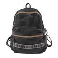 Minimalist vintage black washed denim backpack with brown zippers for travel and daily use - Black