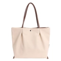 Bolso tote grande de lona blanco roto con asas marrón oscuro y detalle de remache - Gris Beige