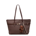 Sac cabas vintage en similicuir marron avec boucle dorée et pendentif ours en peluche - Avec Pendentif / café