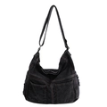 Borsa a tracolla retrò in denim nero con doppie tasche frontali e tracolla regolabile - Nero