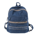 Retro dark blue denim backpack with brown zipper pockets and solid carry handle - Dark Blue