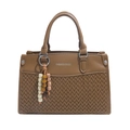 Brown woven crossbody bag with V-shaped quilting and bohemian beaded tassel detail - Khaki