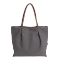 Bolso tote grande de lona gris oscuro con correas de cuero marrón y hebilla de plata - Marrón Oscuro