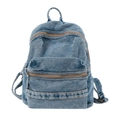 Classic light blue denim backpack with large main compartment and front zipper pocket - Light Blue