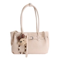 Sac fourre-tout chic beige en similicuir avec boucle décorative et breloque ours - Avec Pendentif / Blanc