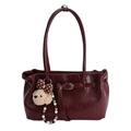 Sac fourre-tout rétro bordeaux en cuir avec boucle argentée et charm ours - Avec Pendentif / Rouge