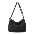 Grande borsa a tracolla in velluto a coste nero per donna con tracolla regolabile - Nero