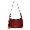 Deep red vintage shoulder bag with smooth faux leather and wooden bead tassel detail - With Pendant / Ankara Red