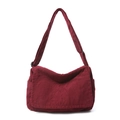 Borsa a tracolla in velluto a coste bordeaux con design retrò casual e capiente - Rosso