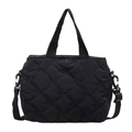 Black quilted tote bag with diamond stitching and adjustable strap for casual daily use - Black
