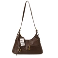 Vintage brown PU leather underarm bag with gold metal pendant and side card holder detail - Coffee With Charms