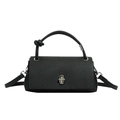 Minimalist black lychee texture square shoulder bag with unique knotted handle detail - Black