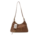 Brown vintage PU leather underarm bag with gold hardware and fashion tag pendant - Brown with Pendant