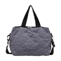 Gray quilted tote bag with bow embroidery and detachable shoulder strap for daily commuting - Blue