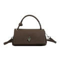 Retro dark brown litchi pattern leather square bag with silver metal twist lock - Brown