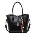 Retro black bucket handbag with beaded tassel and detachable strap in premium PU leather - Black