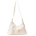 Ivory white half-moon underarm bag in lychee pattern leather with golden hardware - White With Pendant