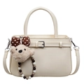 Elegant beige trapezoid handbag with plush bear charm and versatile crossbody strap - With Pendant / Off White