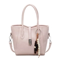 Light pink matte PU leather bucket bag with silver lock and colorful beaded charm - Pink