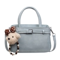 Minimalist light blue handbag with leather buckle and plush bear charm decoration - With Pendant / Blue