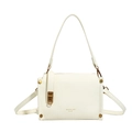 Borsa quadrata minimalista in pelle bianca con dettagli in oro e tracolla sottile - Bianco Sporco