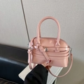 Chic pink glossy patent leather small square bag with multi-layer strap and metal buckle - 21x14x8cm / Pink