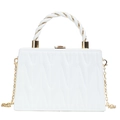 White quilted box bag with V-shaped texture and gold chain strap in a minimal design - White