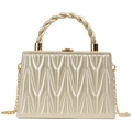 Champagne gold V-quilted hard shell clutch with twisted handle and metal chain - Gold