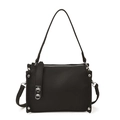 Borsa a tracolla minimalista in pelle nera martellata con accessori in argento e rivetti - Nero