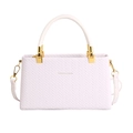 Elegante borsa a mano bianca intrecciata con dettagli dorati e tracolla rimovibile - Bianco
