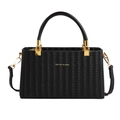 Elegante borsa a mano nera intrecciata con dettagli dorati e tracolla regolabile - Nero