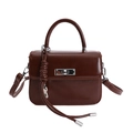 Vintage dark brown crossbody bag in glossy leather with silver twist lock and tie detail - With Pendant / Brown