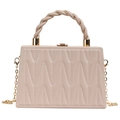 Elegante borsa box trapuntata beige con motivi a V e tracolla a catena in metallo - Cachi