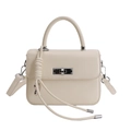 Elegant cream white structured crossbody handbag with silver metal twist lock and top handle - With Pendant / White