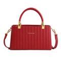 Borsa rossa a trama intrecciata con finiture dorate e tracolla rimovibile donna - Rosso